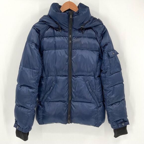 S13 New York Kylie Down Feather Hooded Puffer Jacket Gloss Navy Women Medium - Picture 1 of 13